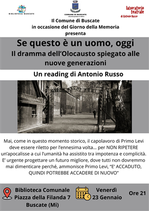 Reading teatrale "Se questo è un uomo, oggi. Il dramma dell'Olocausto spiegato alle nuove generazioni"