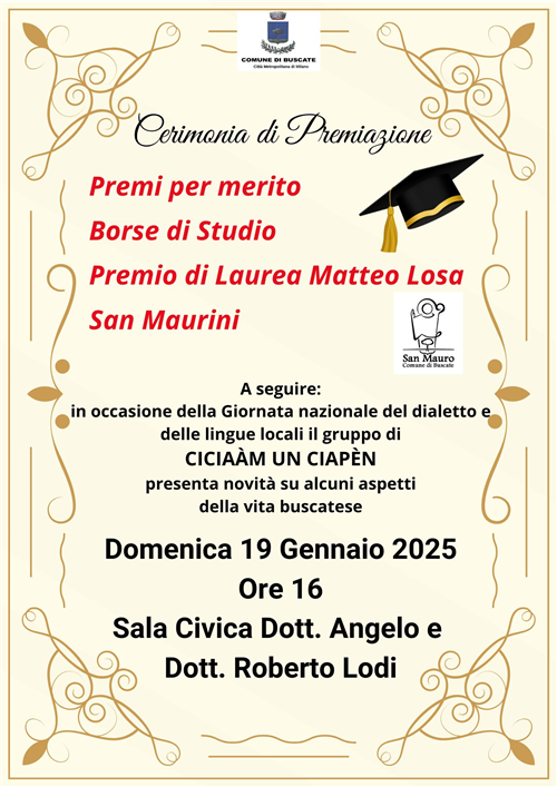 Cerimonia di premiazione borse di studio, premi per merito, premio di laurea Matteo Losa e San Maurini